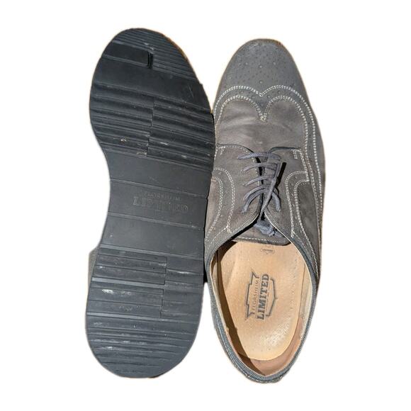 Gray Suede Wingtip Brogue Lace Up Men\'s Dress Shoes Round Toe Rubber Sole